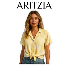 Yellow/White Leaf Print Viscose Button-Up – Aritzia Wilfred Free L
